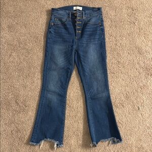 LOFT Blue Flare Wide Leg Jeans with Distressed Hem